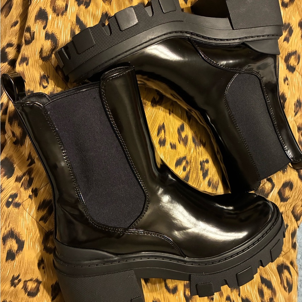 ASOS Shiny Black Chunky Heeled Boots